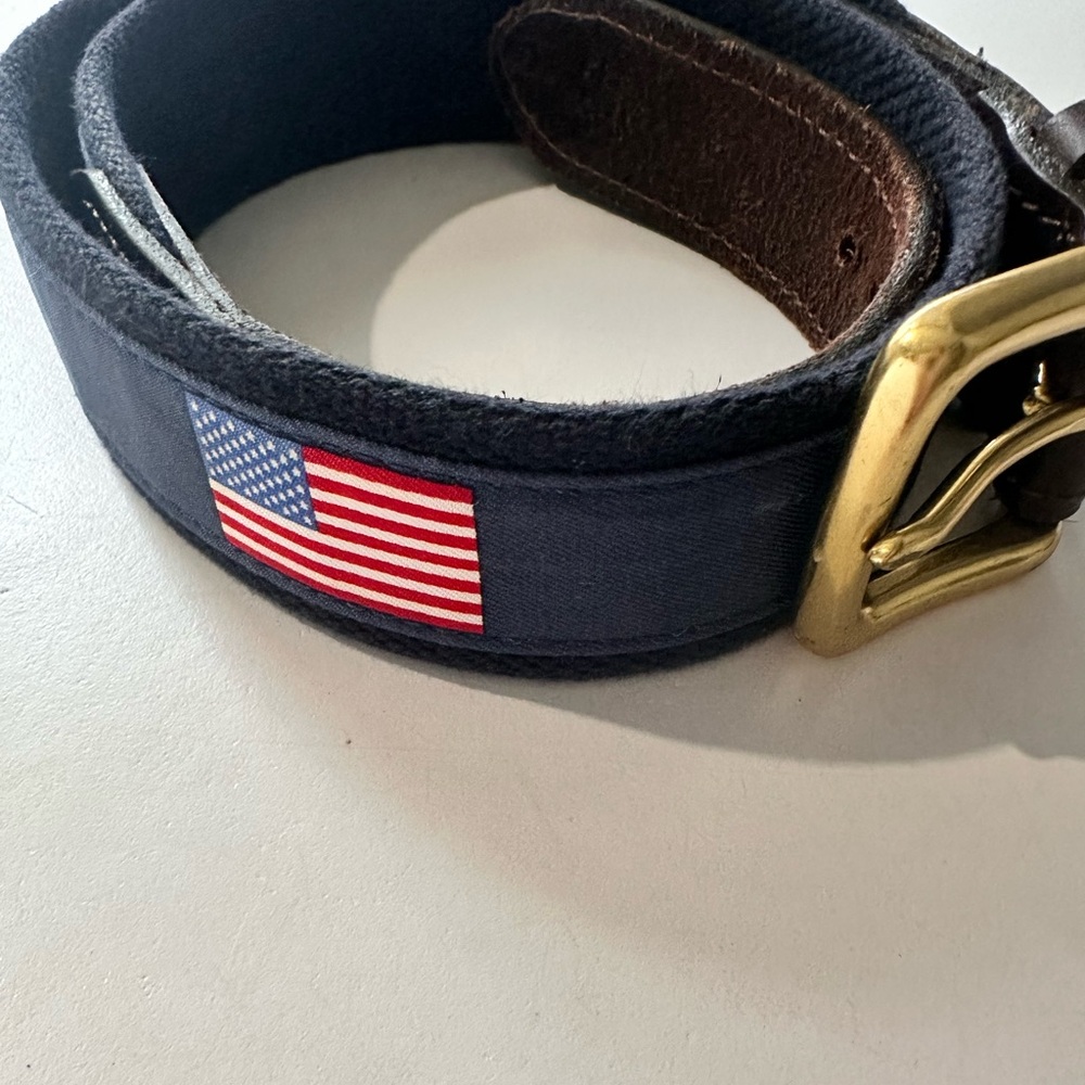 Vineyard Vines Navy Kids Webbing Belt with American Flag Patch